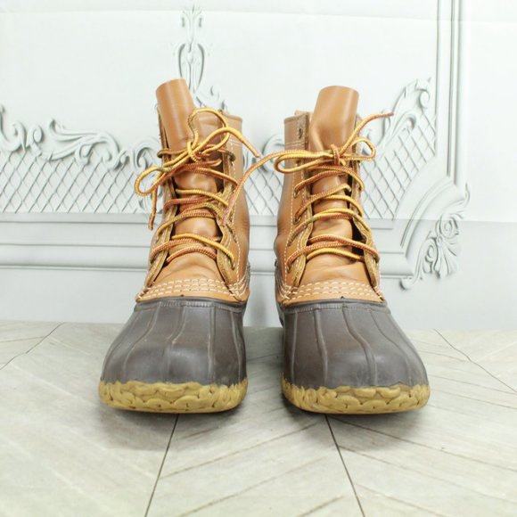 LL Bean Brown Leather Lace Up Unlined  Duck Boots Size 7 Narrow - Picture 4 of 9